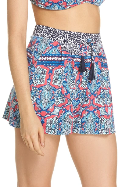 Shop Tommy Bahama Riviera Tiles Cover-up Shorts In Cerise