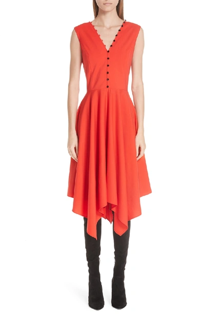 Shop Adeam Sleeveless Handkerchief Hem Dress In Poppy Red