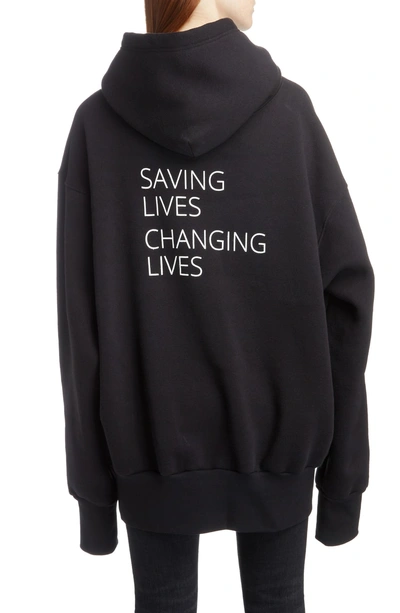 Shop Balenciaga World Food Programme Oversize Brushed Felt Hoodie In 1070-black/ White