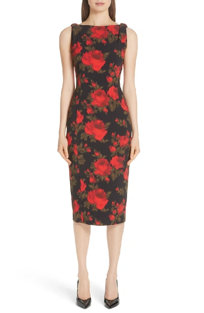 Shop Michael Kors Rose Print Sheath Dress In Crimson
