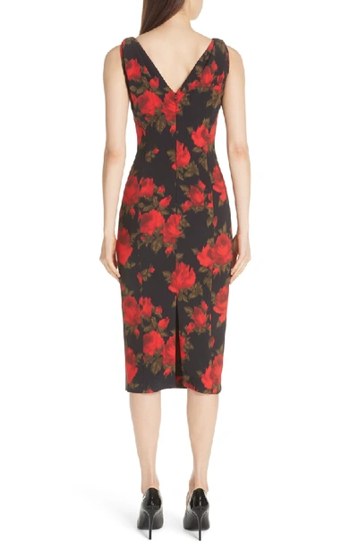 Shop Michael Kors Rose Print Sheath Dress In Crimson