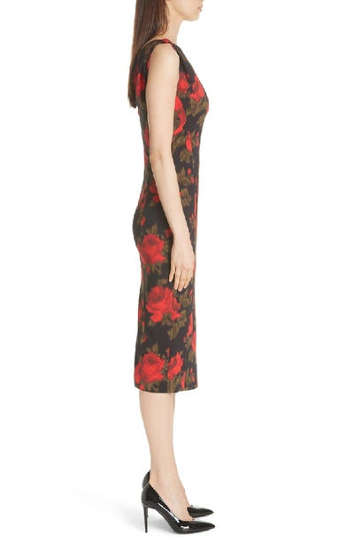 Shop Michael Kors Rose Print Sheath Dress In Crimson