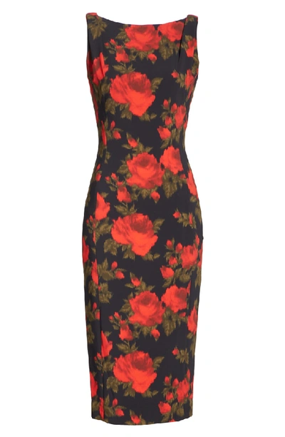 Shop Michael Kors Rose Print Sheath Dress In Crimson