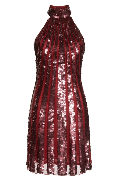 Mac Duggal Sequin Stripe Cocktail Sheath In Burgundy