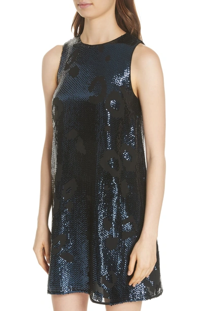 Shop Kate Spade Leopard Sequin Shift Dress In Light Adriatic Blue