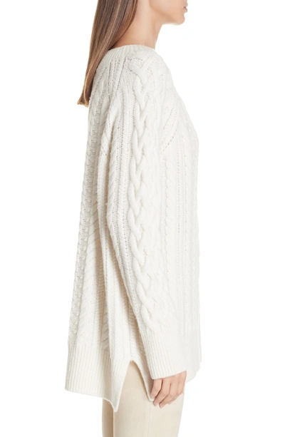Shop Vince Cable Stitch Tunic Sweater In Off White