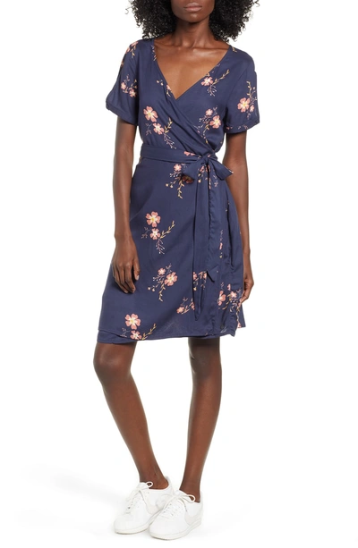 Shop Roxy Monument View Floral Print Wrap Dress In Dress Blues Spaced Out Floral