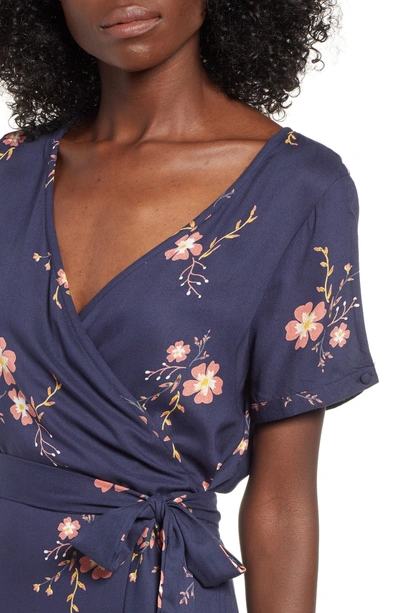 Shop Roxy Monument View Floral Print Wrap Dress In Dress Blues Spaced Out Floral