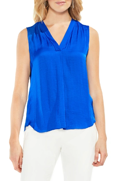 Vince Camuto V-neck Rumple Satin Blouse In Cobalt Blue