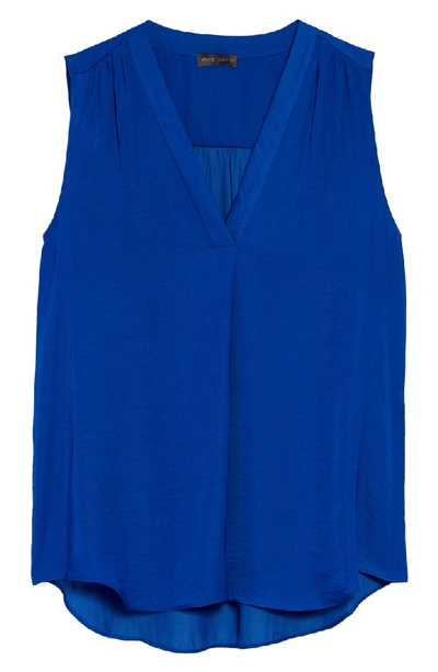 Vince Camuto V-neck Rumple Satin Blouse In Cobalt Blue
