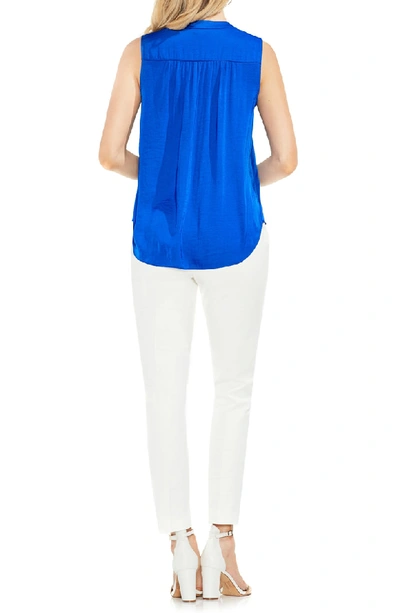 Vince Camuto V-neck Rumple Satin Blouse In Cobalt Blue