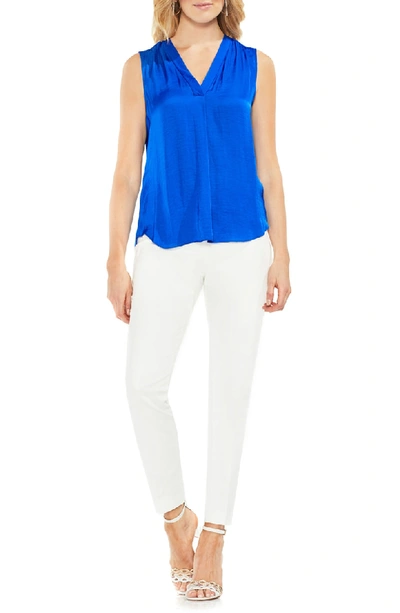 Vince Camuto V-neck Rumple Satin Blouse In Cobalt Blue