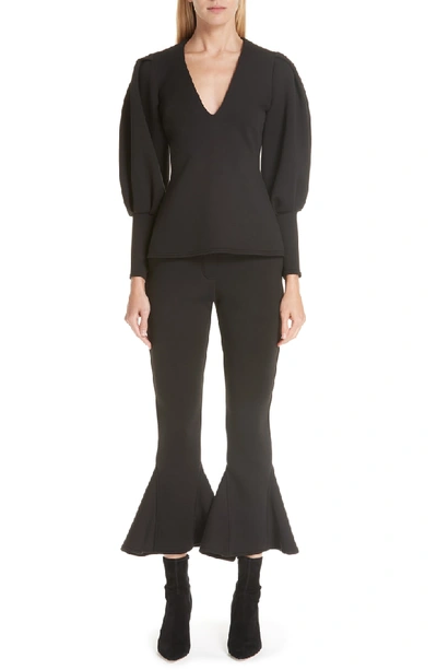 Shop Beaufille Balloon Sleeve V-neck Top In Black