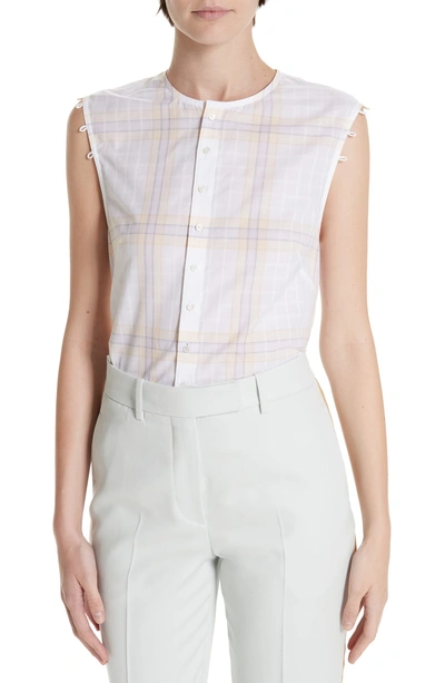 Shop Calvin Klein 205w39nyc Removable Sleeve Blouse In Optic White Light Purple