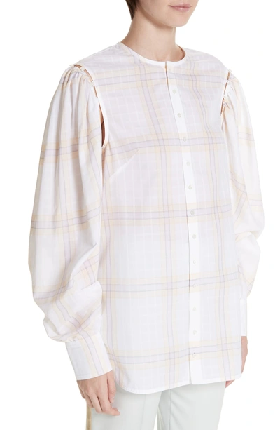 Shop Calvin Klein 205w39nyc Removable Sleeve Blouse In Optic White Light Purple