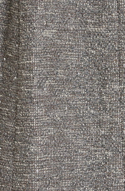 Shop Lela Rose Sequin Embroidered Tweed Seamed Coat In Smoke