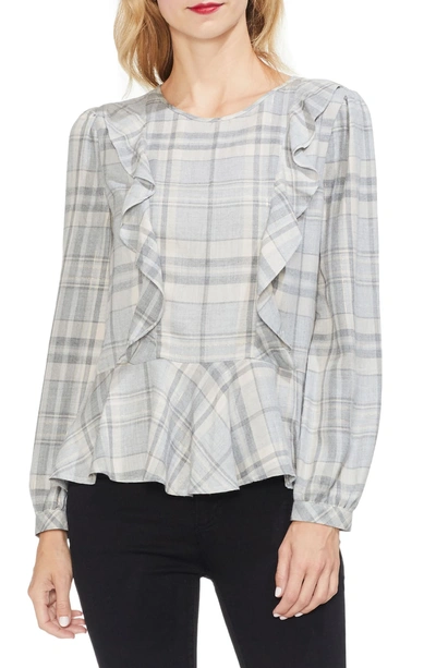 Shop Vince Camuto Plaid Ruffle Top In Grey Heather
