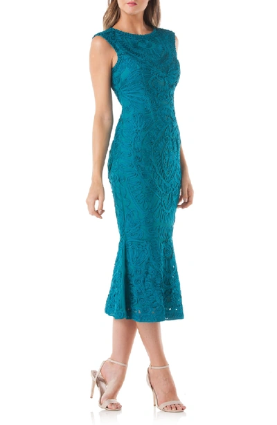 Shop Js Collections Soutache Mesh Dress In Teal