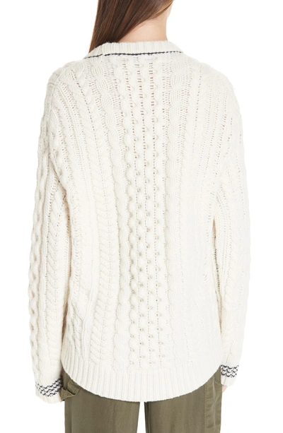 Shop Rag & Bone Brighton Lambswool Aran Sweater In Ivory/ Navy