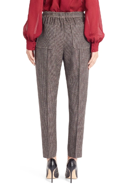 Shop Fendi Microcheck Skinny Stretch Wool Pants In Burgundy