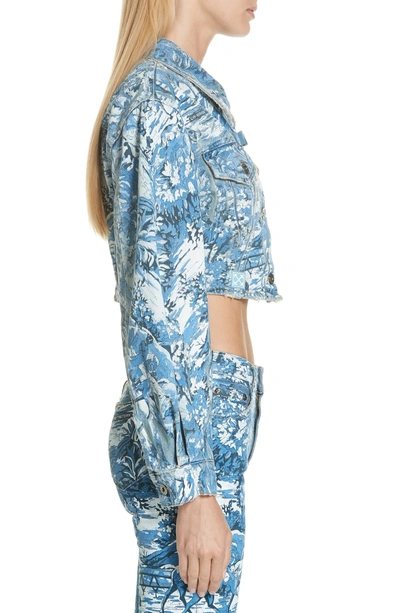 Shop Off-white Tapestry Print Crop Denim Jacket In Medium Blue