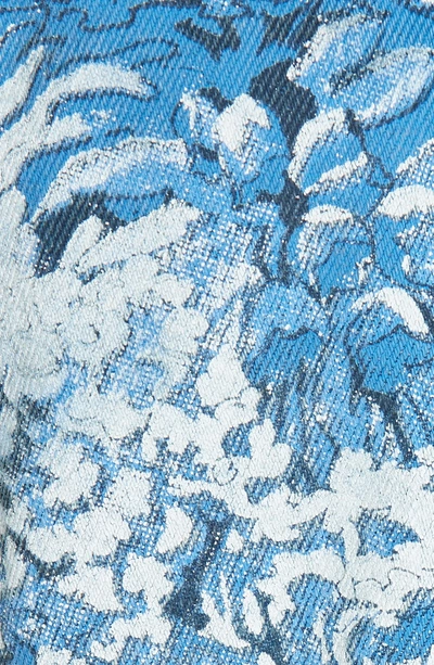 Shop Off-white Tapestry Print Crop Denim Jacket In Medium Blue