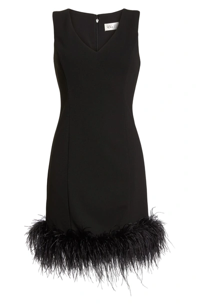 Shop Eliza J Feather Trim Body-con Dress In Black