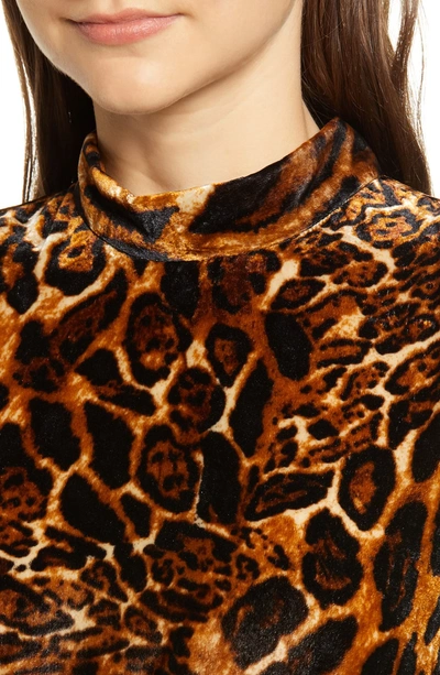 Shop Wayf Peggy Mock Neck Velvet Dress In Leopard