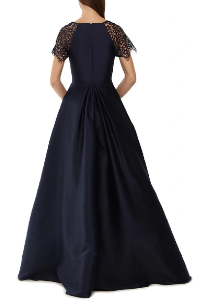Shop ml Monique Lhuillier Lace Sleeve Ball Gown In Navy