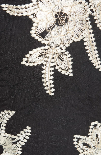 Shop Badgley Mischka Platinum Embroidered Lace Stretch Silk Column Gown In Black/ Gold