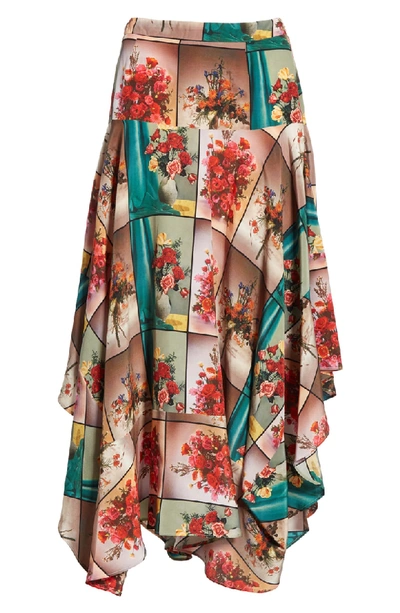 Shop Stella Mccartney Flower Vase Print Silk Midi Skirt In Multicolor