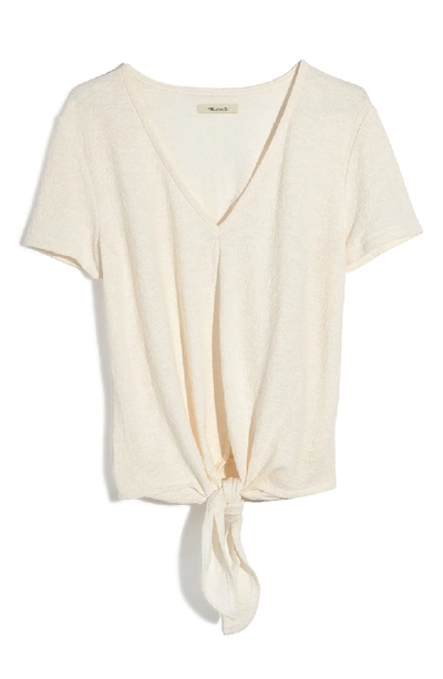Shop Madewell Texture & Thread V-neck Modern Tie-front Top In Bright Ivory