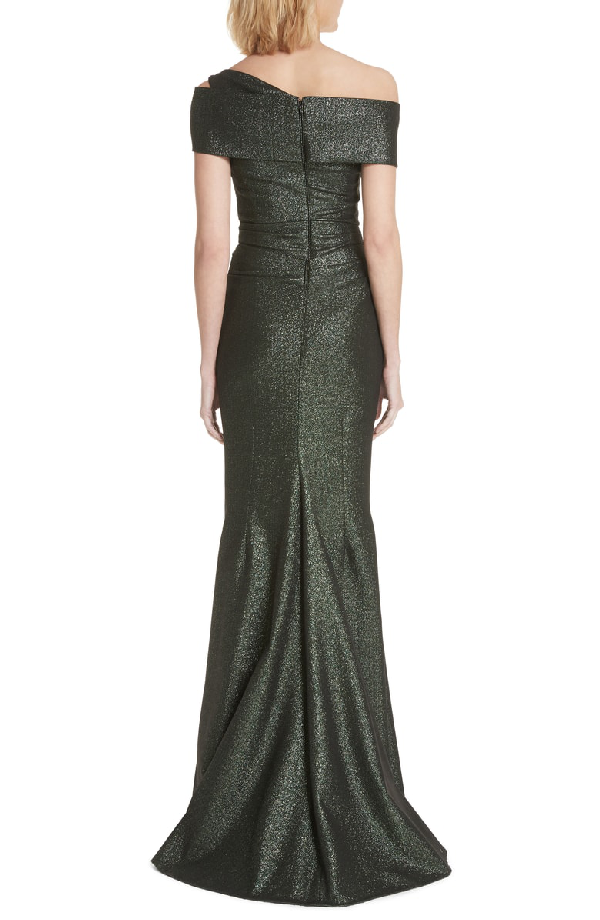 Talbot Runhof Glitter Knit Asymmetrical Mermaid Gown In Green ModeSens