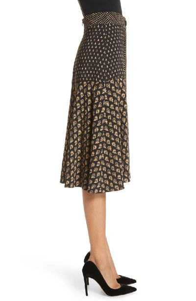 Shop Proenza Schouler Mixed Print Crepe Midi Skirt In Black/ Tan Flower