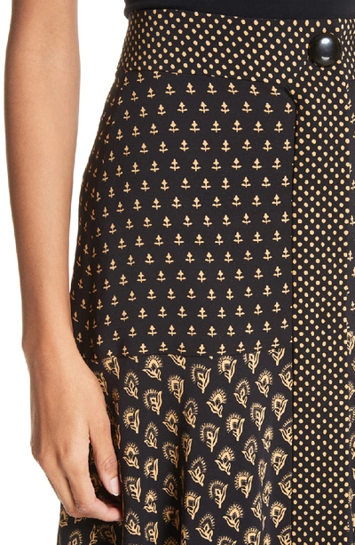 Shop Proenza Schouler Mixed Print Crepe Midi Skirt In Black/ Tan Flower