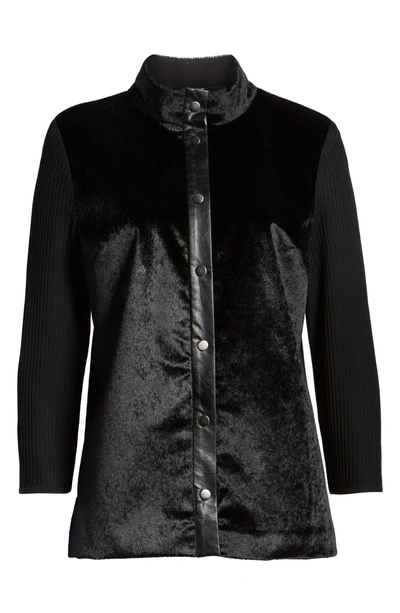 Shop Ming Wang Faux Fur Snap Front Jacket In Black