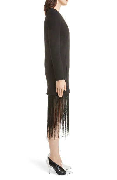Shop Givenchy Fringe Hem Wool Crepe Sheath Dress In Black