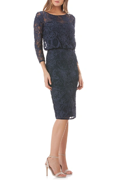 Shop Js Collections Soutache Embroidered Blouson Dress In Navy