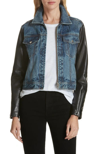 Shop Rag & Bone Zip Nico Denim & Leather Jacket In Indigo