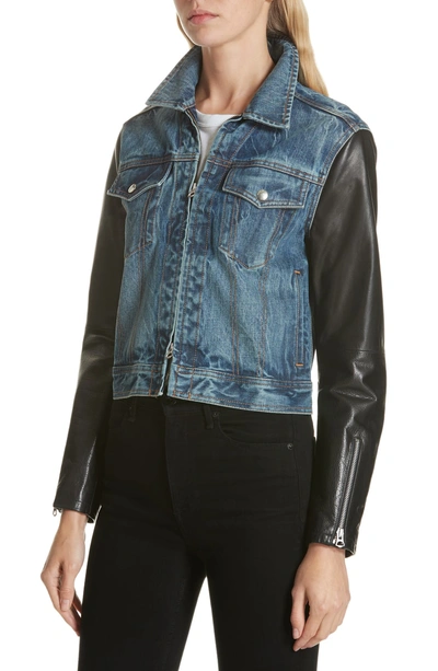 Shop Rag & Bone Zip Nico Denim & Leather Jacket In Indigo