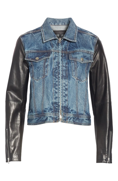 Shop Rag & Bone Zip Nico Denim & Leather Jacket In Indigo