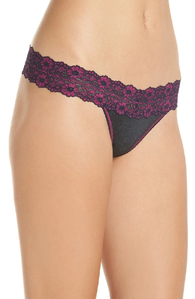 Shop Hanky Panky 'heather' Jersey Low Rise Thong In Navy/ Bright Amethyst Pink
