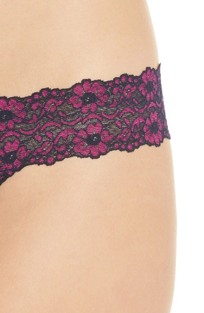 Shop Hanky Panky 'heather' Jersey Low Rise Thong In Navy/ Bright Amethyst Pink