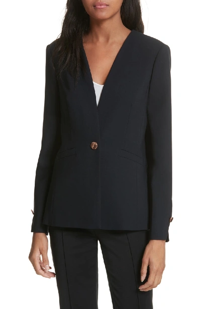 Shop Ted Baker Ted Working Title Collarless Stretch Wool Jacket In Navy