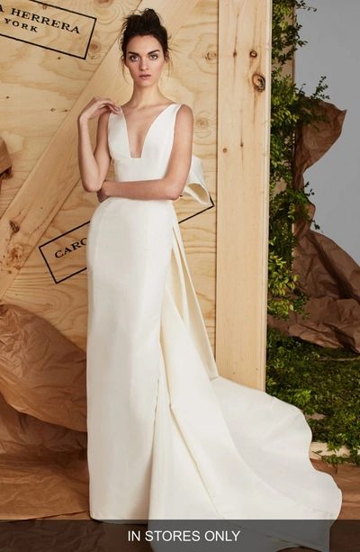 Shop Carolina Herrera Aubrey Silk Faille Column Gown In Ivory