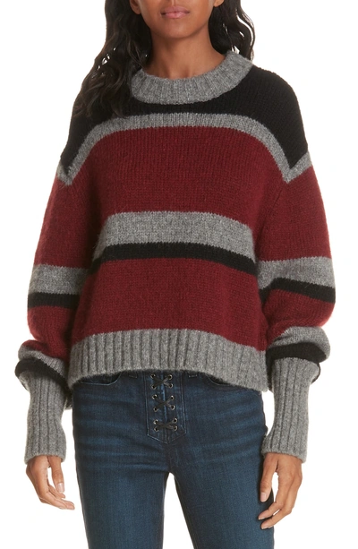 Shop Veronica Beard Magda Stripe Alpaca & Merino Wool Blend Sweater In Grey/ Rust