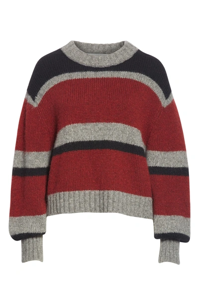 Shop Veronica Beard Magda Stripe Alpaca & Merino Wool Blend Sweater In Grey/ Rust