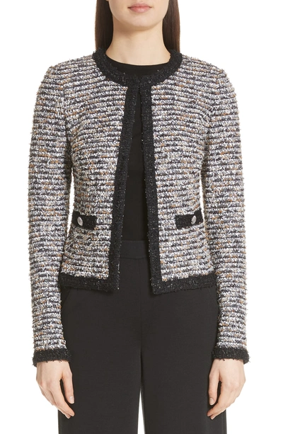 Shop St John Inlaid Eyelash Knit Jacket In Caviar Multi