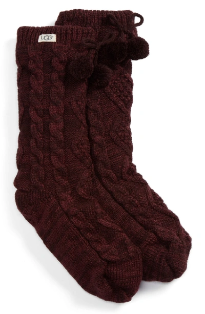 Shop Ugg Pompom Fleece Lined Socks In Port