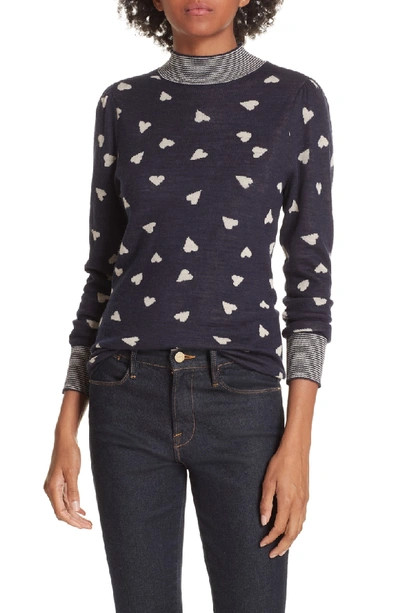 Shop Rebecca Taylor Heart Jacquard Sweater In Navy Combo